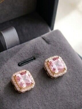 Elegant Pink and Gold Stud Earrings